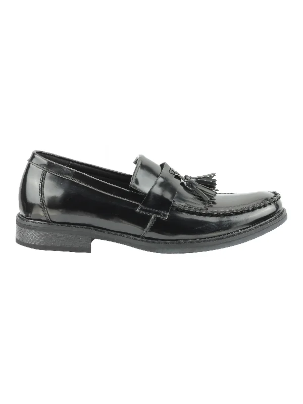 FAUX LEATHER TASSEL LOAFERS IN BLACK