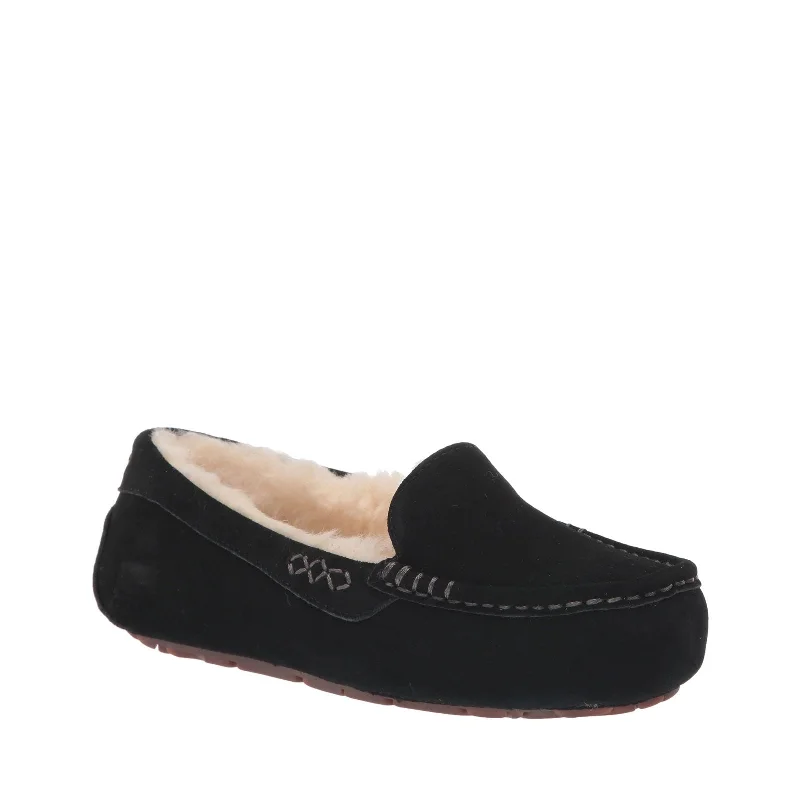 Women's Shoes UGG ANSLEY WIDE Suede Moccasin Slippers 1106878 BLACK