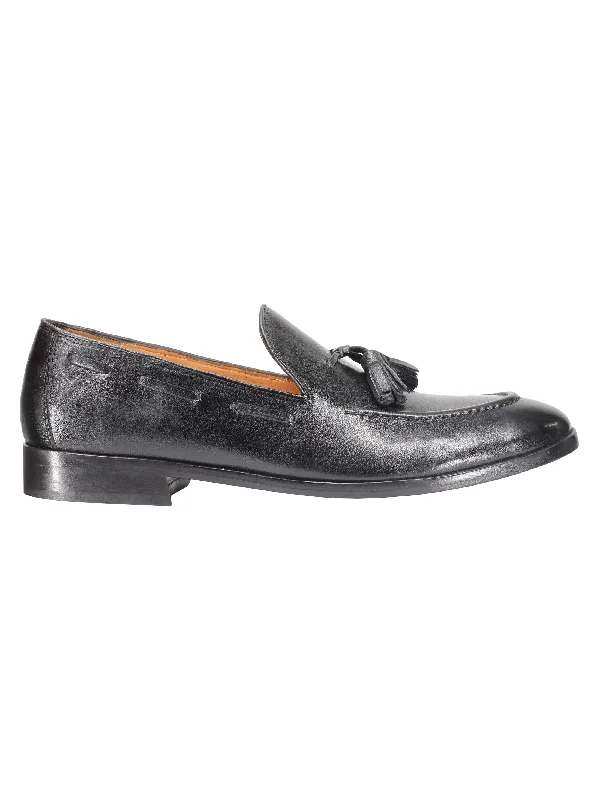 BLACK CALF LEATHER TASSEL LOAFERS