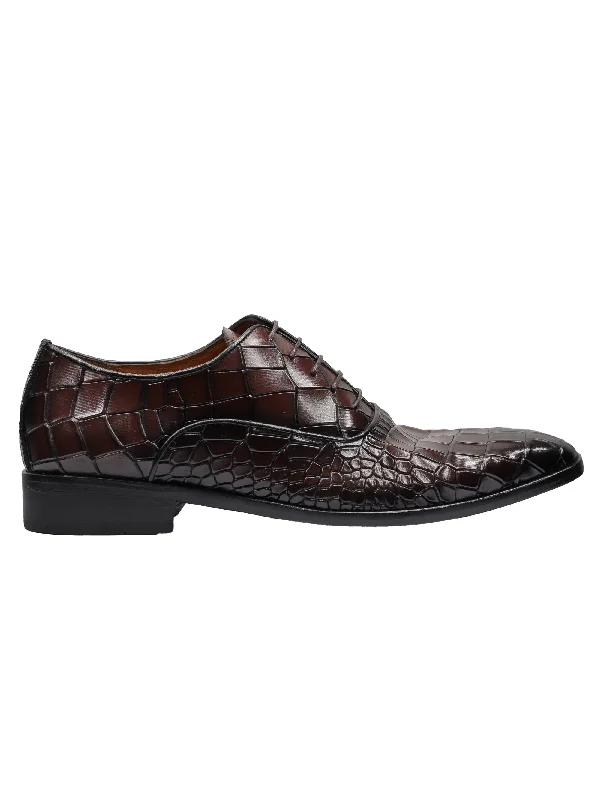 BROWN– CROCO PRINTED LEATHER OXFORDS