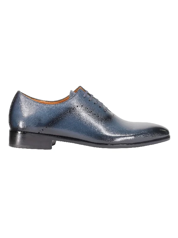 BLUE CALF LEATHER OXFORD LACE UP BROGUE SHOES