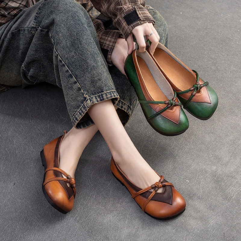 Women Retro Leather Soft Casual Flats Shoes