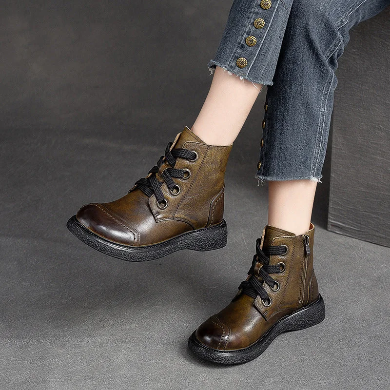 Women Retro Minimalist Leather Casual Boots