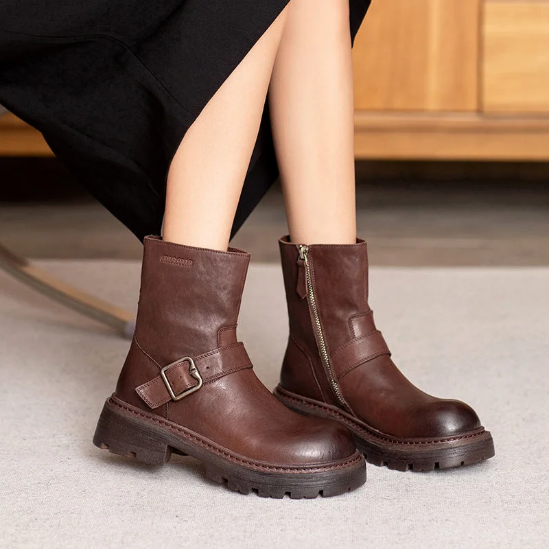 Women Vintage Leather Casual Ankle Boots