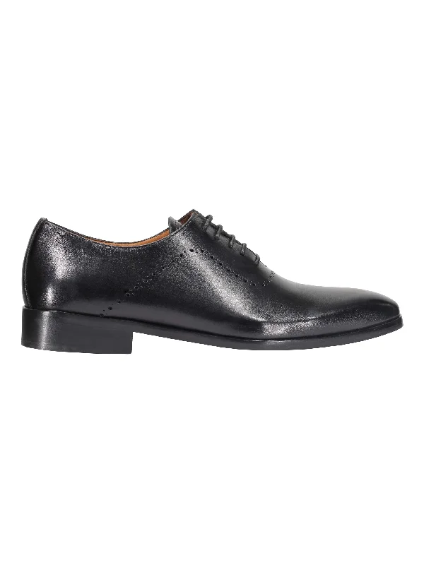 BLACK CALF LEATHER OXFORD LACE UP BROGUE SHOES