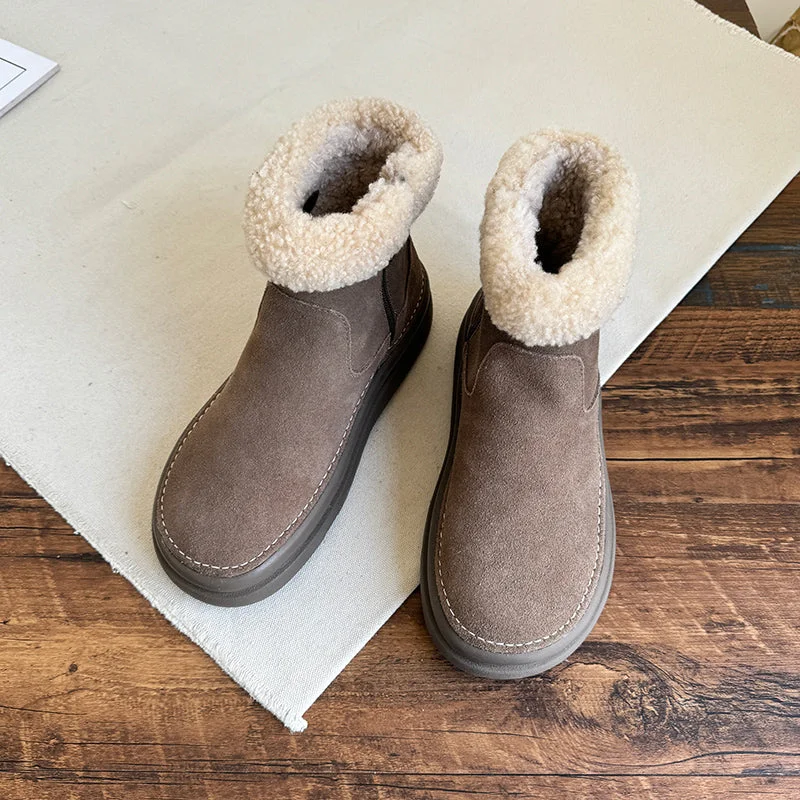 Women Retro Minimalist Suede Furred Snow Boots