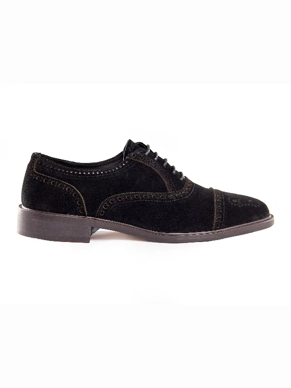 BLACK SUEDE LEATHER BROGUE SHOES