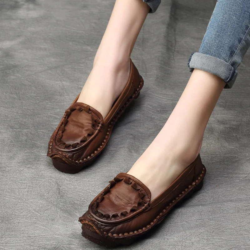 Plus Size Women Spring Summer Retro Leather Loafers