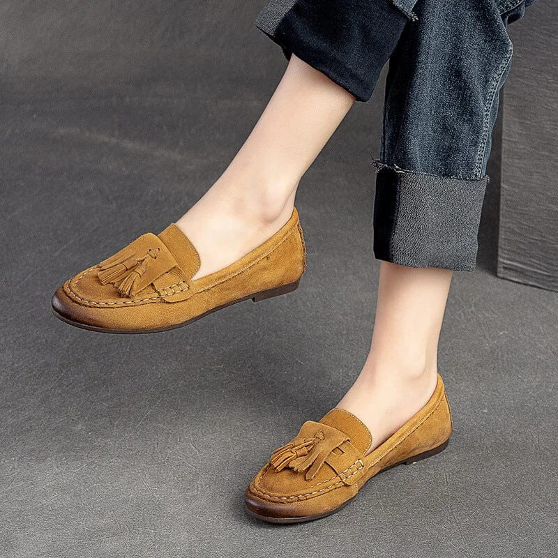 Spring Retro Suede Leather Casual Flat Loafers