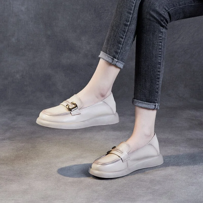 Spring Solid Retro Leather Soft Loafers