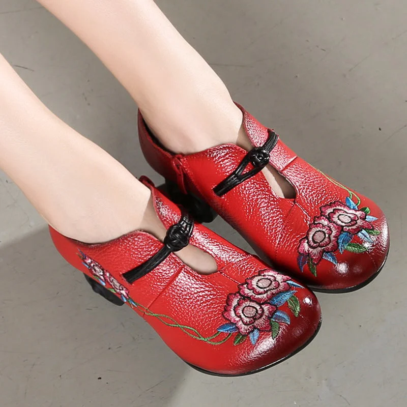 Spring Summer Women Vintage Floral Leather Loafers