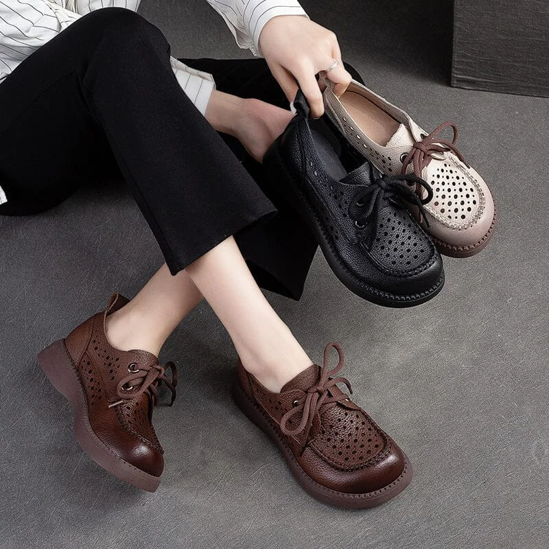 Summer Hollow Leather Retro Casual Loafers