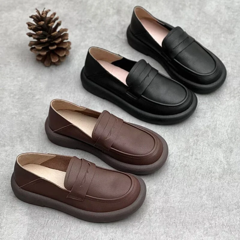 Women Retro Soft Leather Spring Flat Loafers