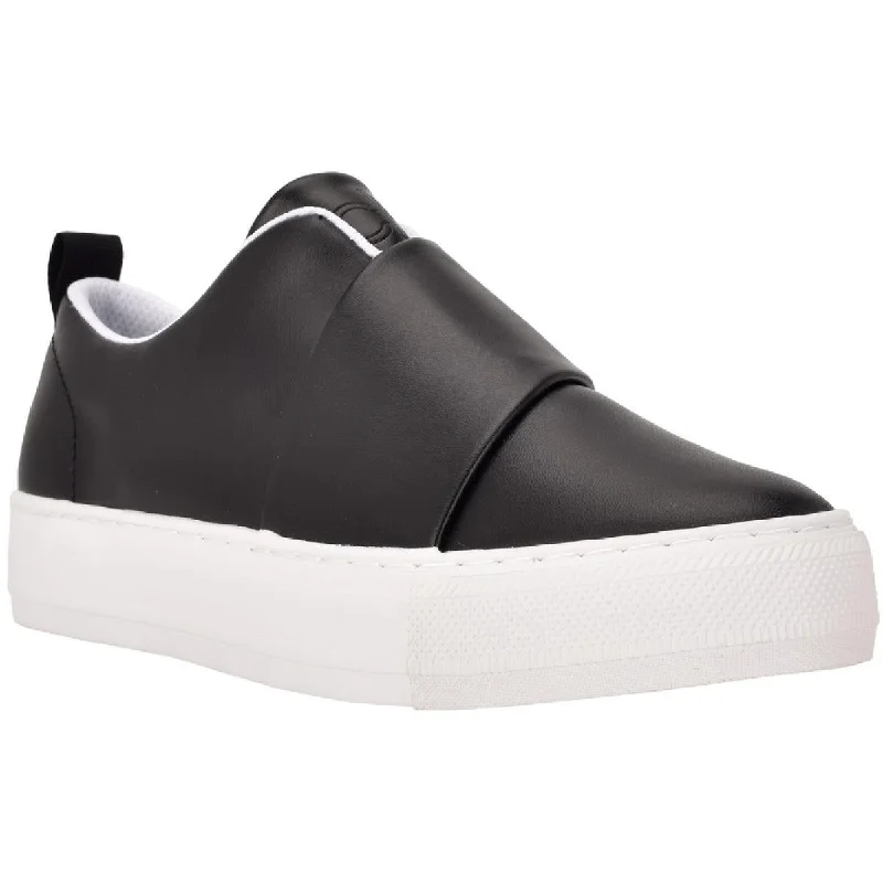 Calvin Klein Womens Herissa  Faux Leather Flat Slip-On Sneakers