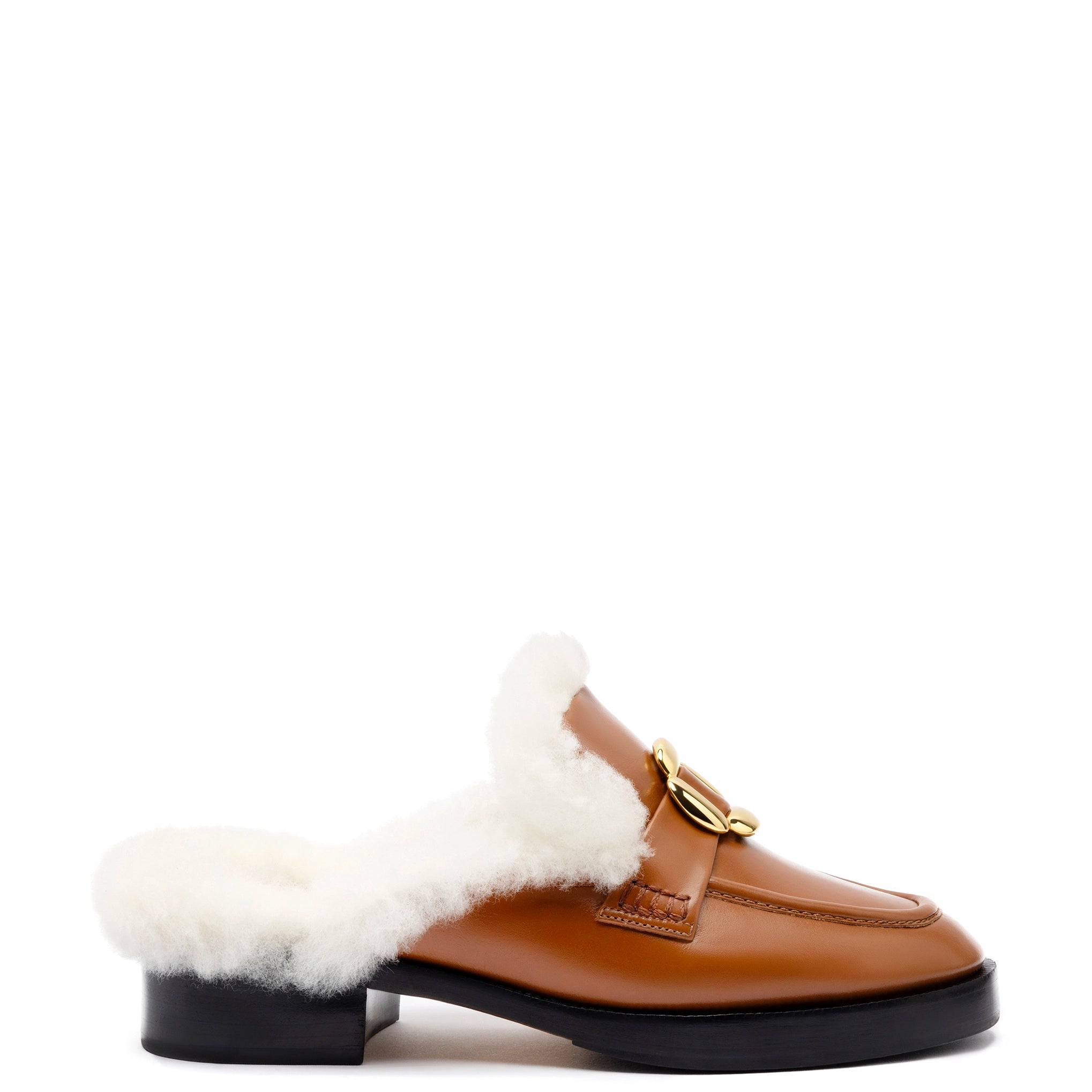 Bobbie Mule In Caramel Leather and Natural Shearling