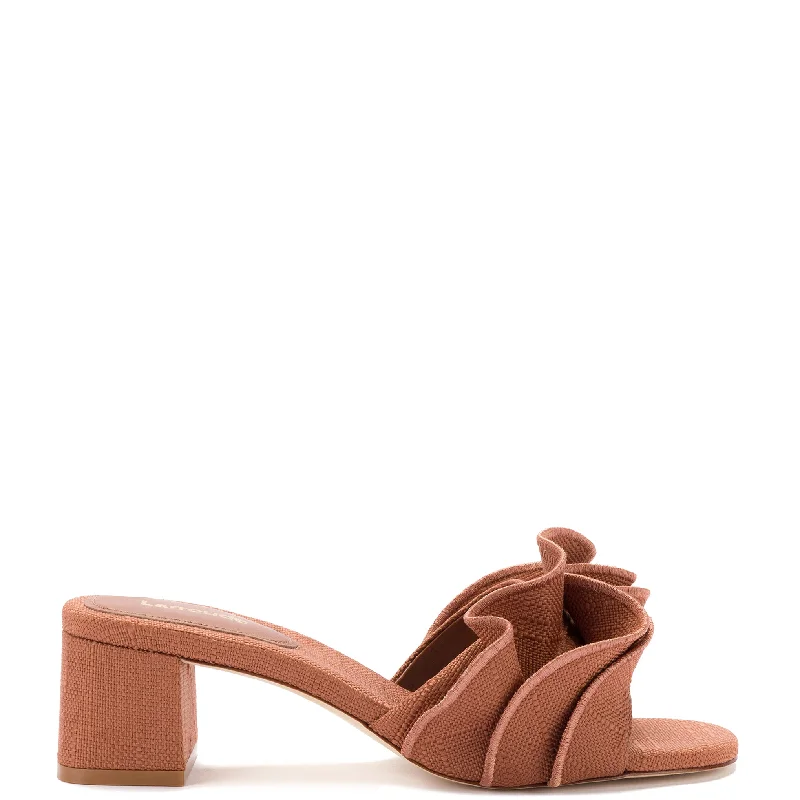 Brigitte Ruffle Mule In Caramel Raffia