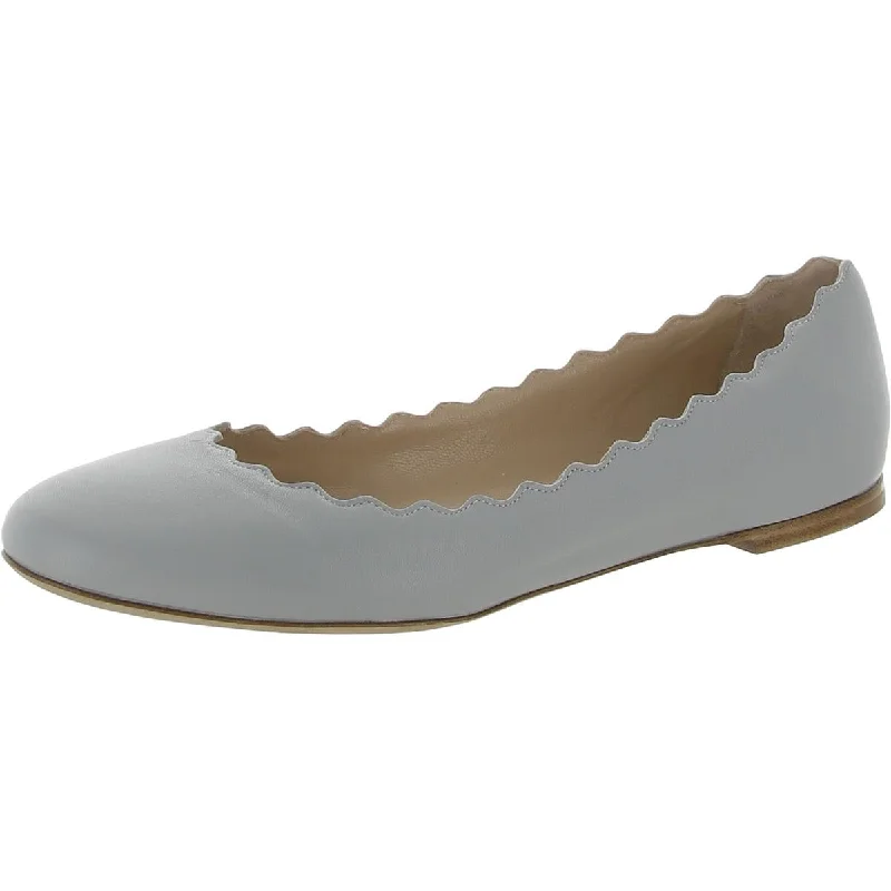 Chloe Womens Lauren Leather Scalloped Ballet Flats