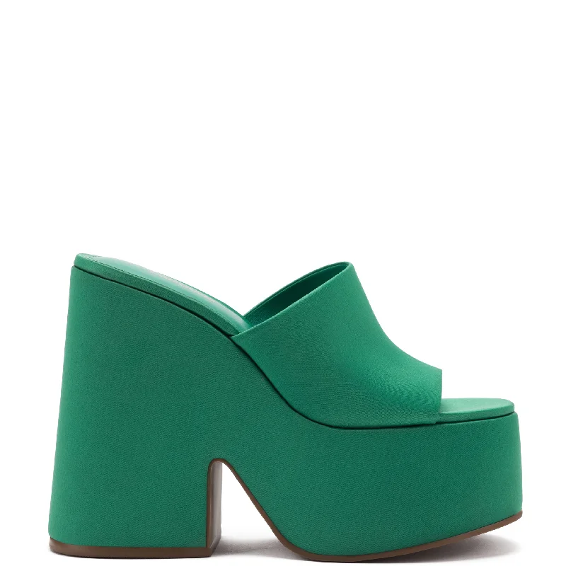 Wanda Platform Mule In Green Satin