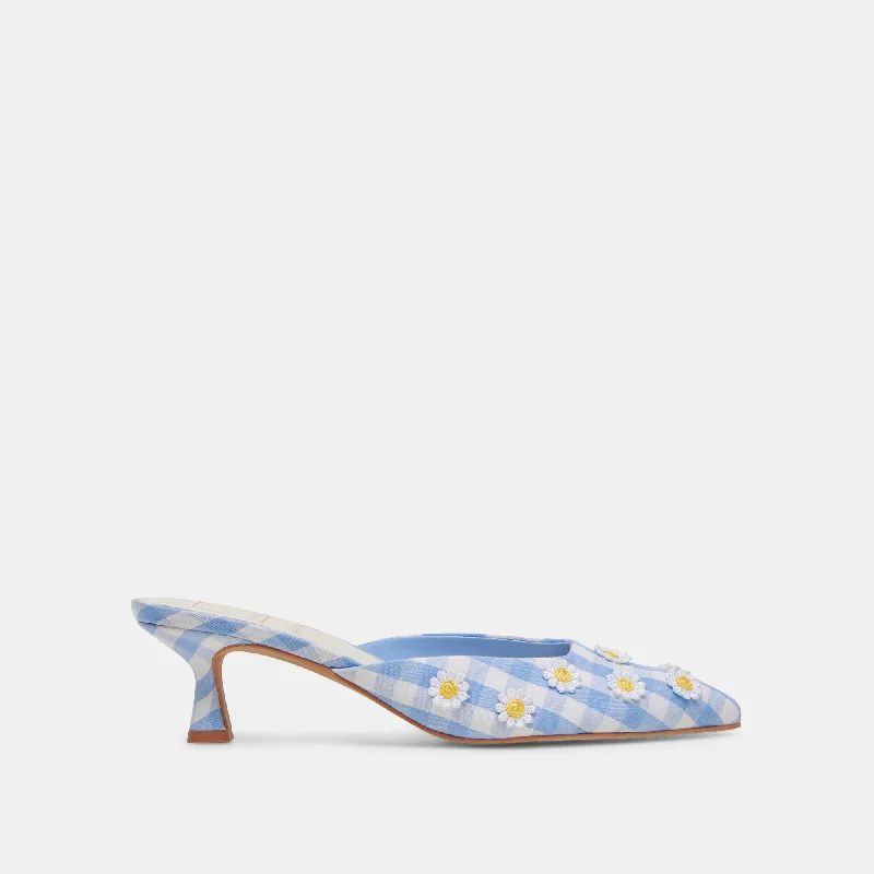 LILOU HEELS WHITE BLUE GINGHAM