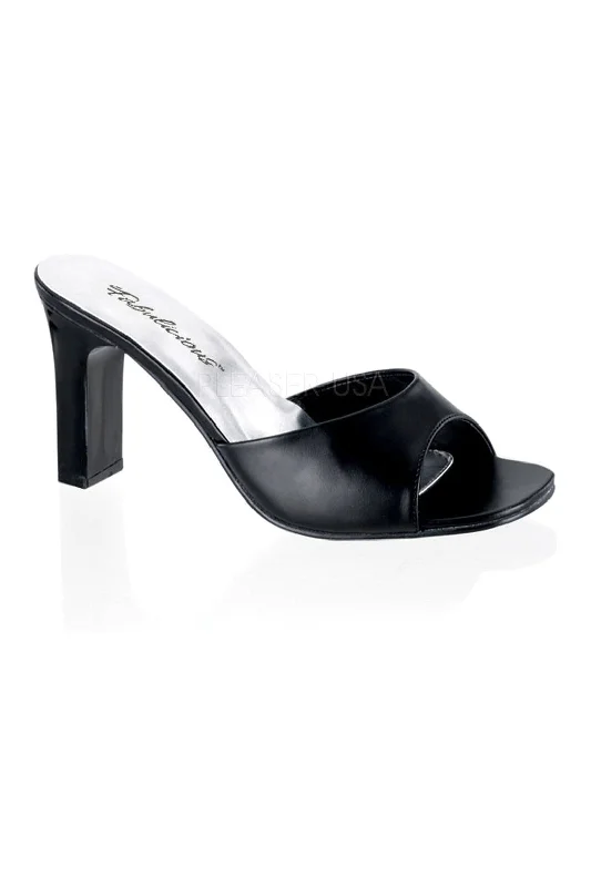 ROMANCE-301-2 Slide | Black Faux Leather