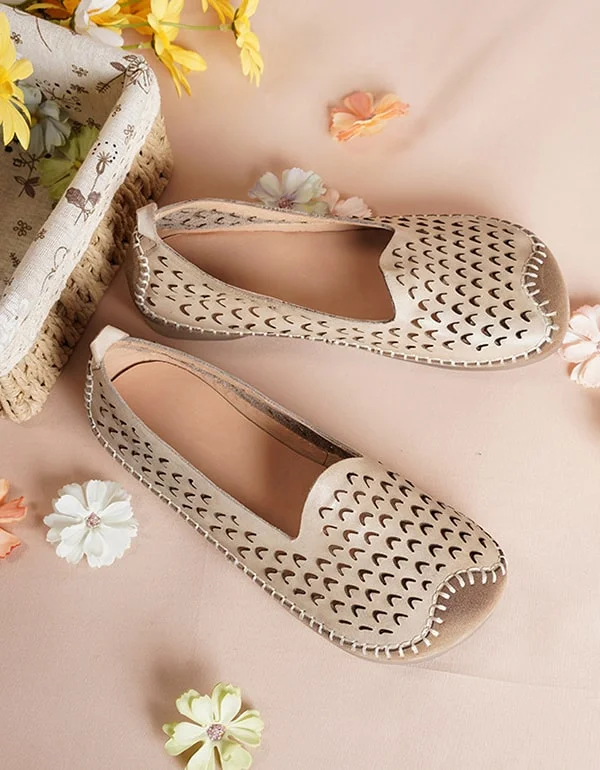 Spring Hollow Handmade Soft Leather Retro Flats