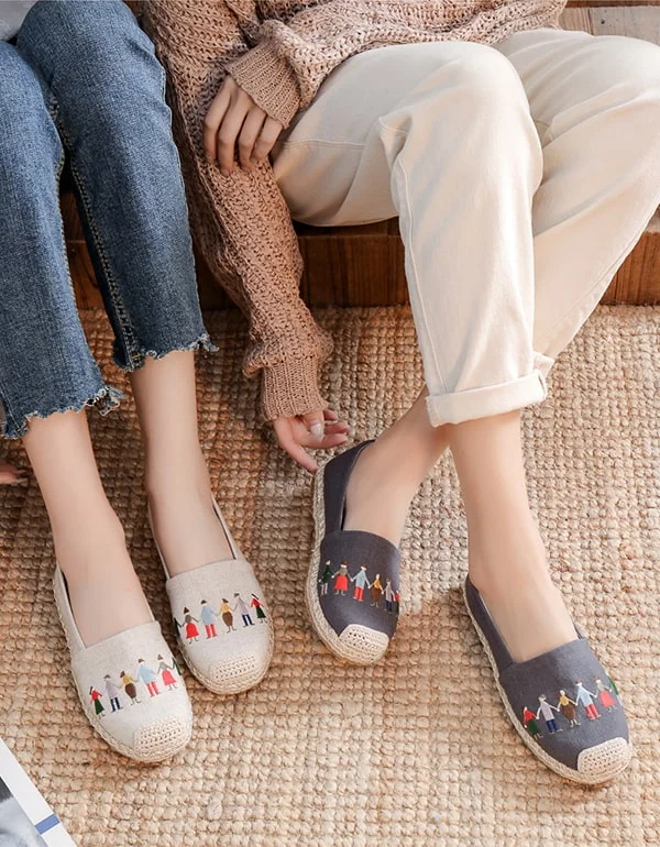 Women's Handmade Embroidery Linen Shoes