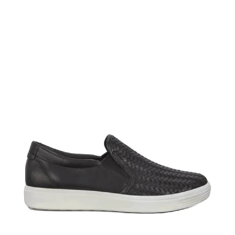 ECCO Women's Soft 7 Woven Leather Slip On 2.0 in Black