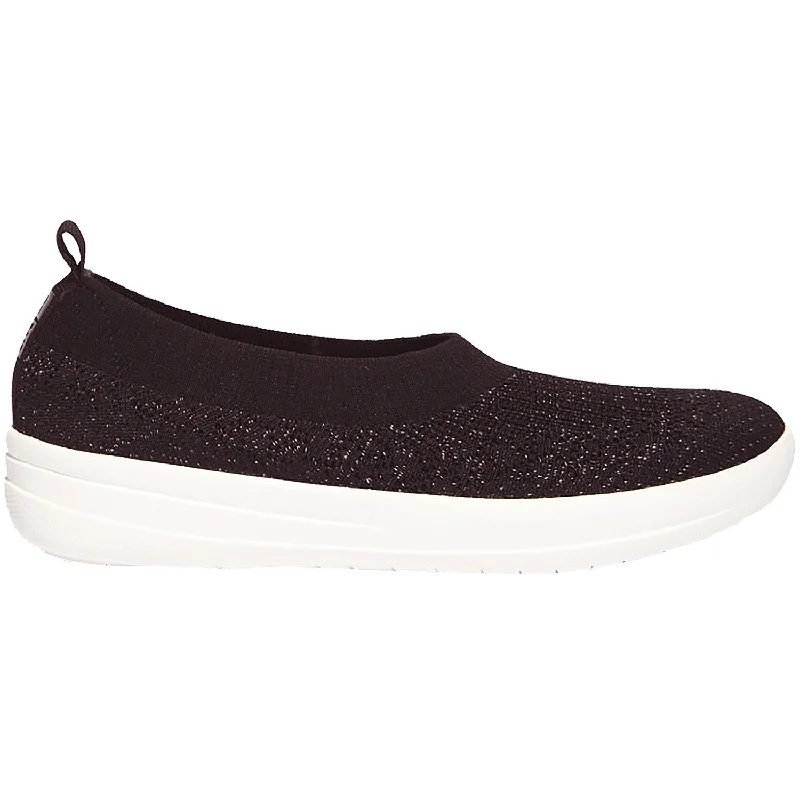 Women's FitFlop Uberknit Slip-On Ballerina Black/Rose Gold Knit Fabric